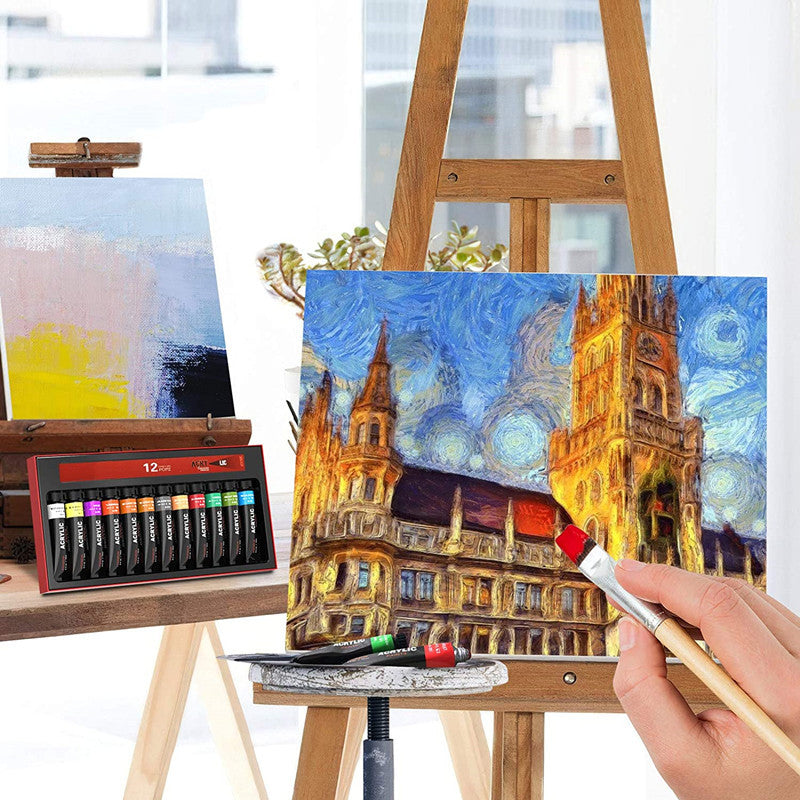 Professional Acrylic Paint Set 12/24 Colors 12ml/Tube Fabric Paint Waterproof Pigment Painting Set With Brush&Palette