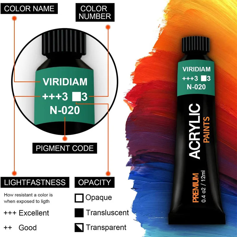 Professional Acrylic Paint Set 12/24 Colors 12ml/Tube Fabric Paint Waterproof Pigment Painting Set With Brush&Palette