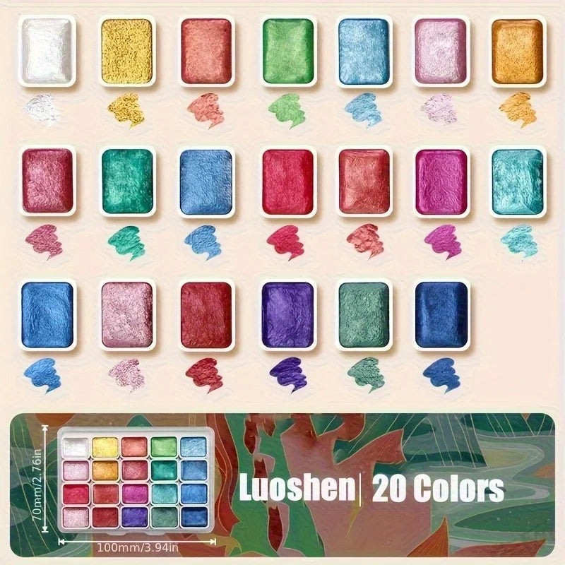 20 colors/box Pearlescent pure color watercolor paint set for sketching painting writing nail wrapping art creation art supplies
