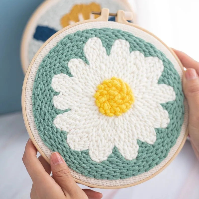 DIY Embroidery Kits For Beginner Craft Punch Needle Set Rug for Starter Kits with Stamped Sunflower Pattern Fabric Yarn Hoop