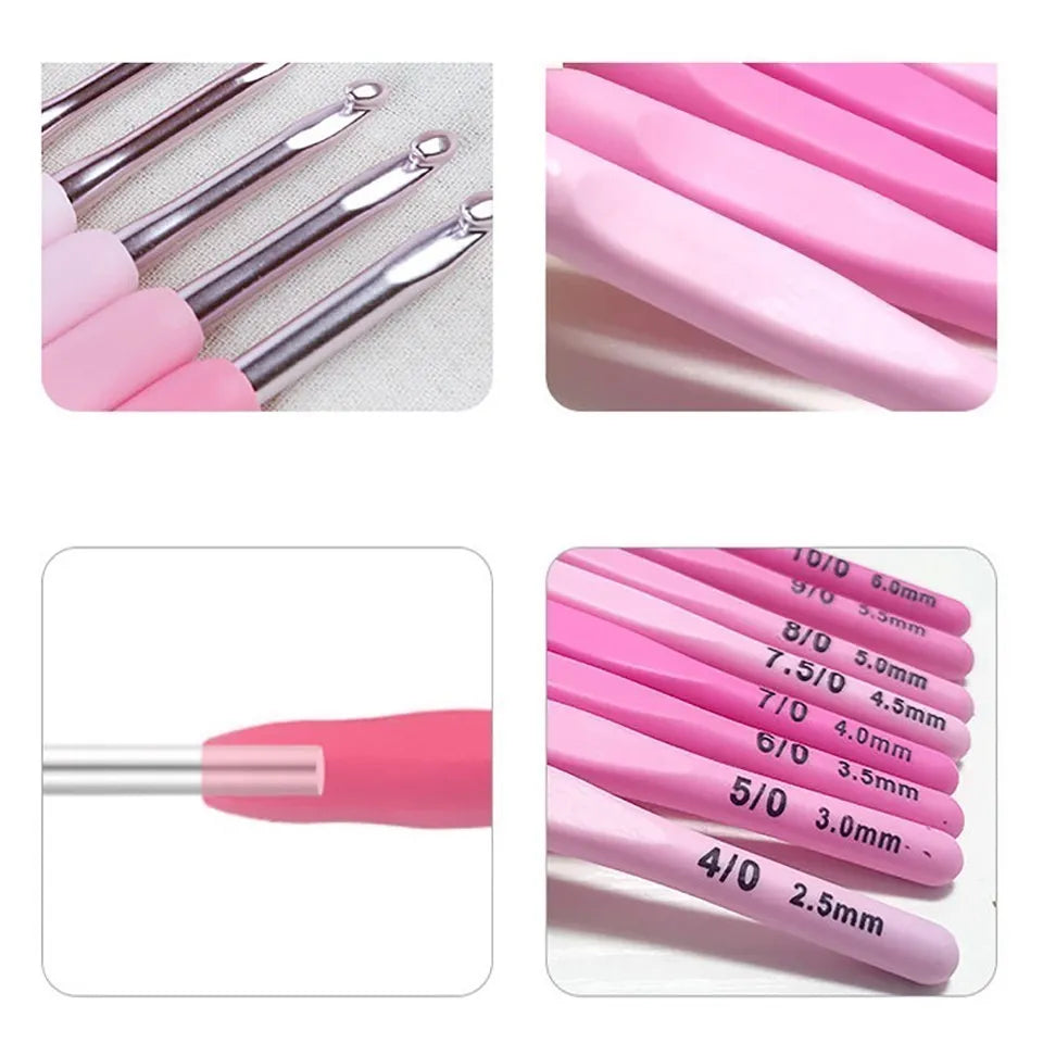 9pcs Crochet Hook Kit 2.5-6cm Ergonomic Soft Handle Aluminum Hooks Set with 8 Sizes for DIY Crafts Knitting Crocheting Supplies