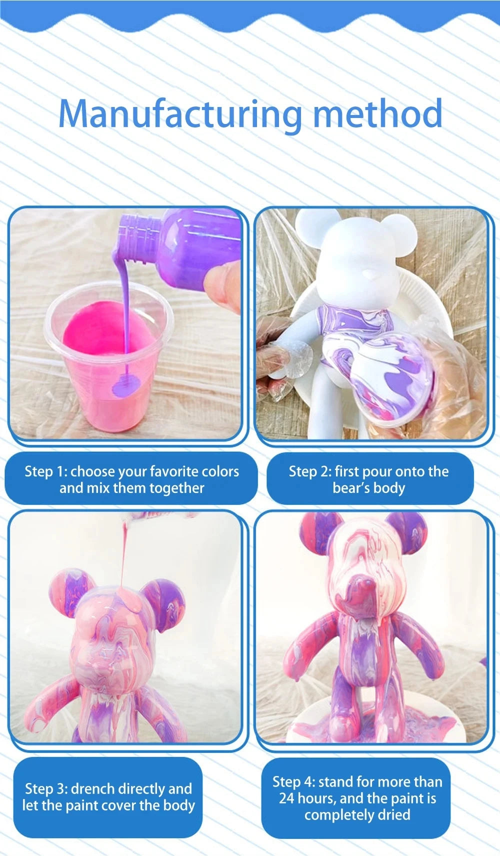 DIY Fluid Bear Sculpture Handmade Bearbrick Doll Ornaments Violent Bear Graffiti Painting Parent-child Toy Gift Home Decoration
