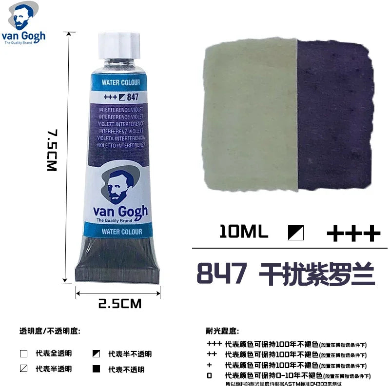 Talens Van Gogh Watercolor Paint,10ml Tube Artist Level Brilliant Transparent Intense Colors highest degree of lightfastness +++