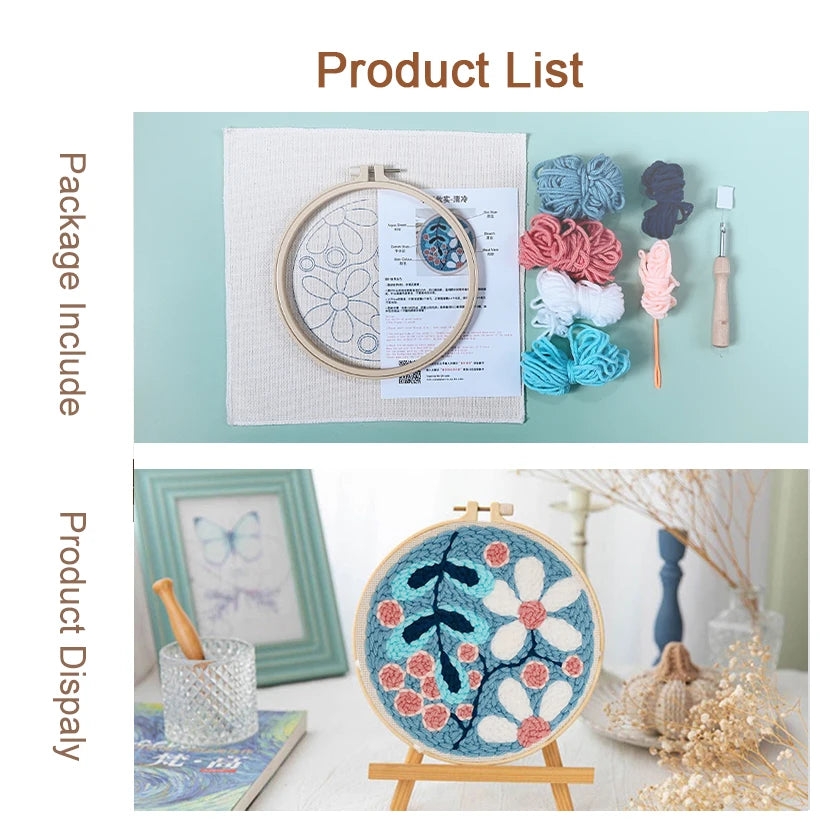 DIY Embroidery Kits For Beginner Craft Punch Needle Set Rug for Starter Kits with Stamped Sunflower Pattern Fabric Yarn Hoop
