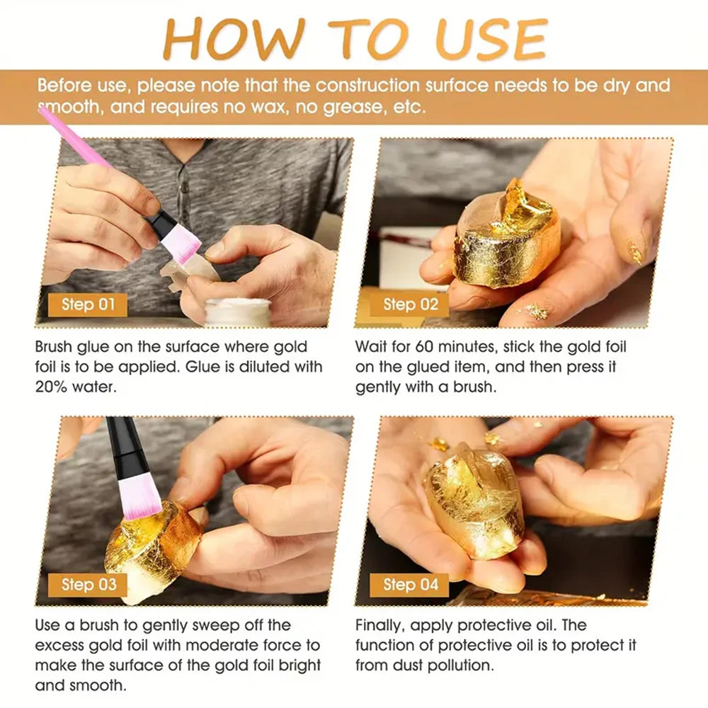 100ml/200ml Golden Leaf Gilding Adhesive Kit - Water-Based Epoxy Resin Glue for Metal Foil, Crafts & Jewelry Making on Wood, Gla