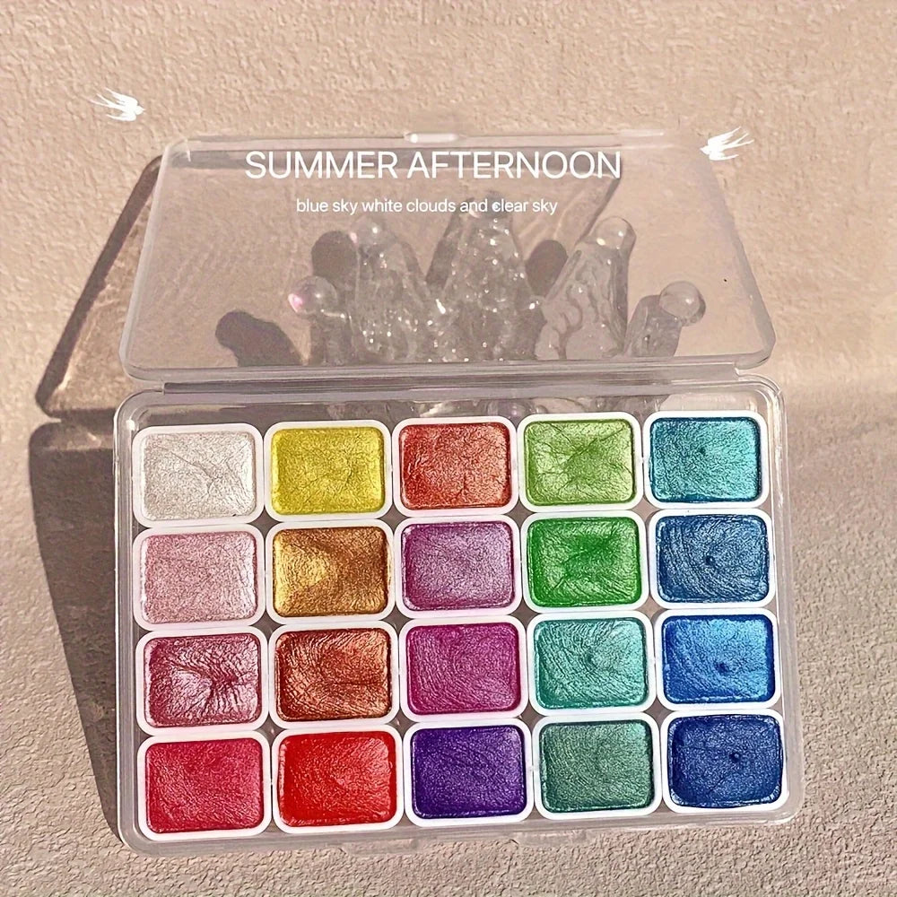 20 colors/box Pearlescent pure color watercolor paint set for sketching painting writing nail wrapping art creation art supplies