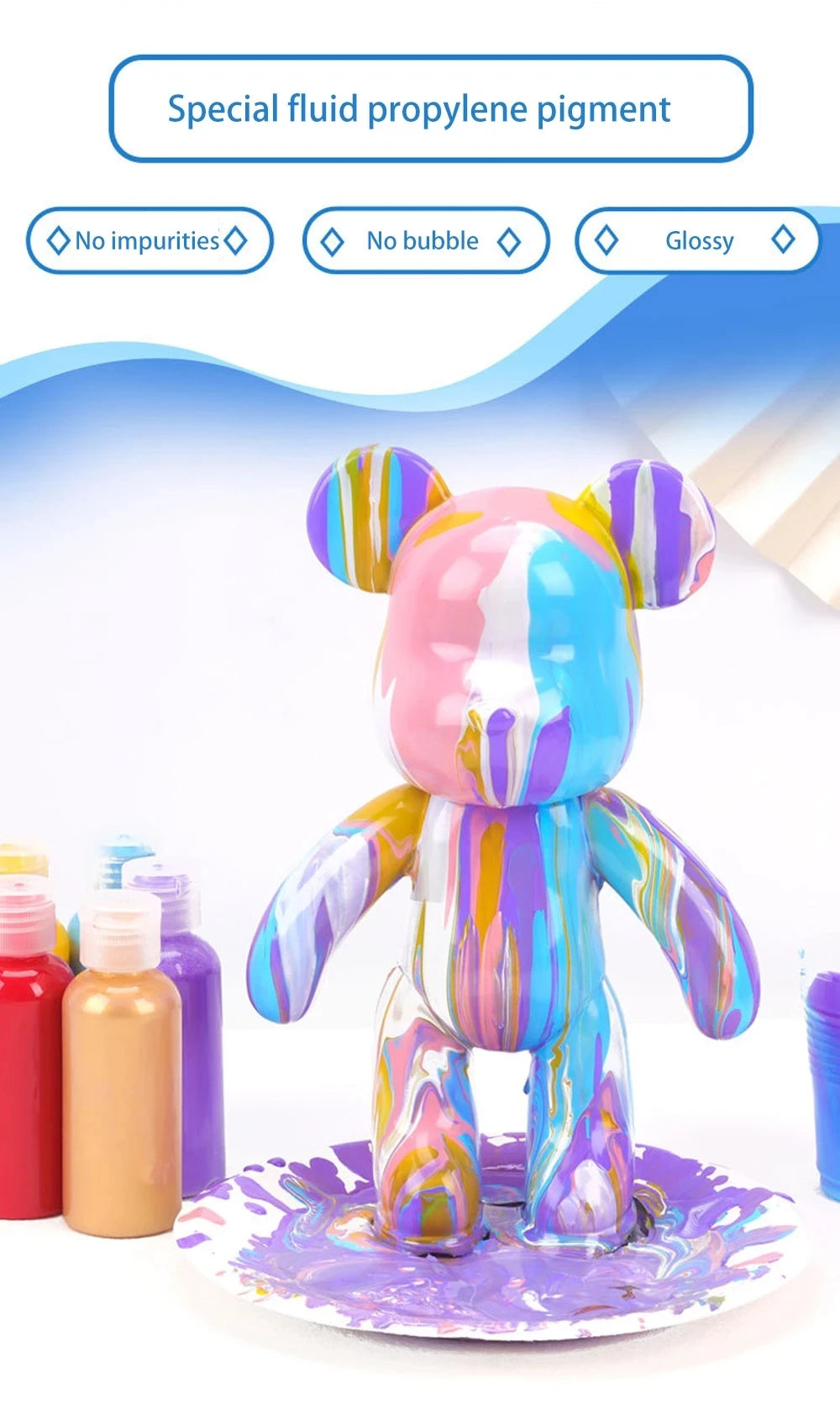 DIY Fluid Bear Sculpture Handmade Bearbrick Doll Ornaments Violent Bear Graffiti Painting Parent-child Toy Gift Home Decoration