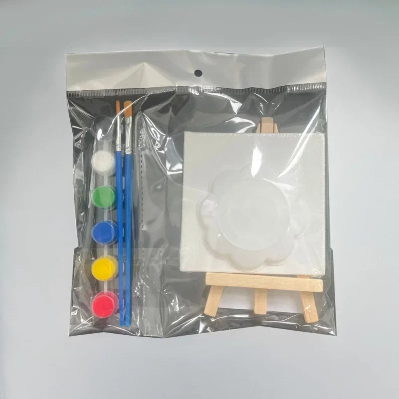 Canvas Paint Set with Paint Tools DIY Painting Kit with Pre-Drawn Canvas + Mini Wooden Stands Kids School Children's Day Gifts