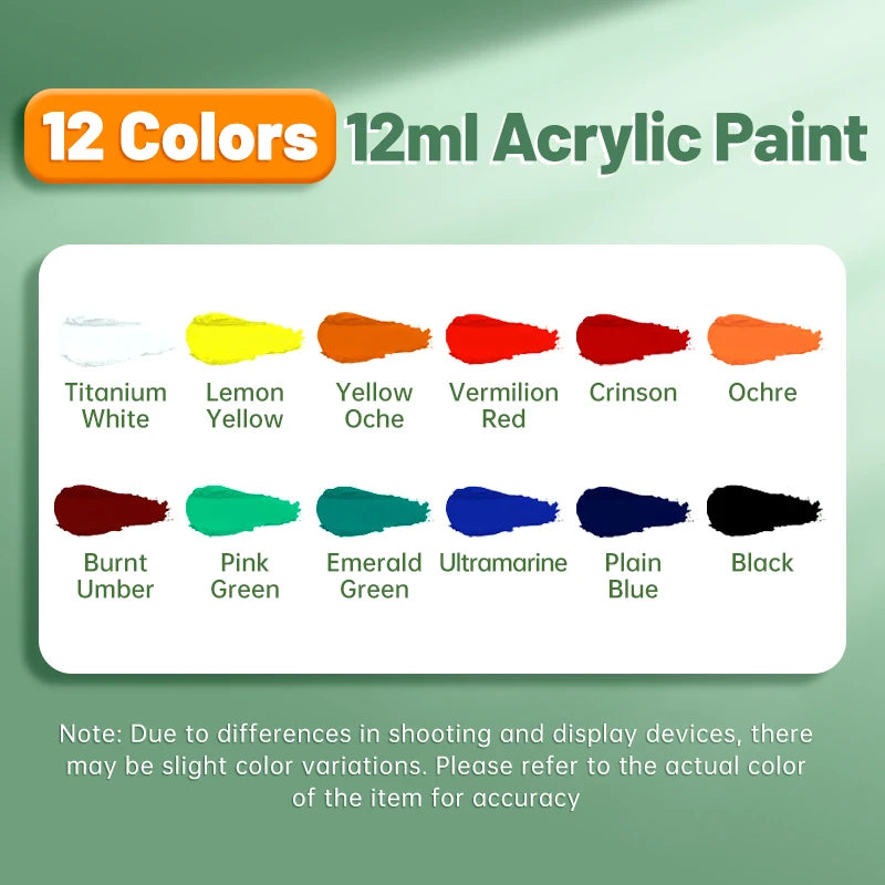 Vibrant Acrylic Paint Set 12/18/24/36 Colors,12ml/0.42oz Acrylic Painting Kit For Paper,Wood,Canvas,Rock,Ceramic,Clothes,DIY