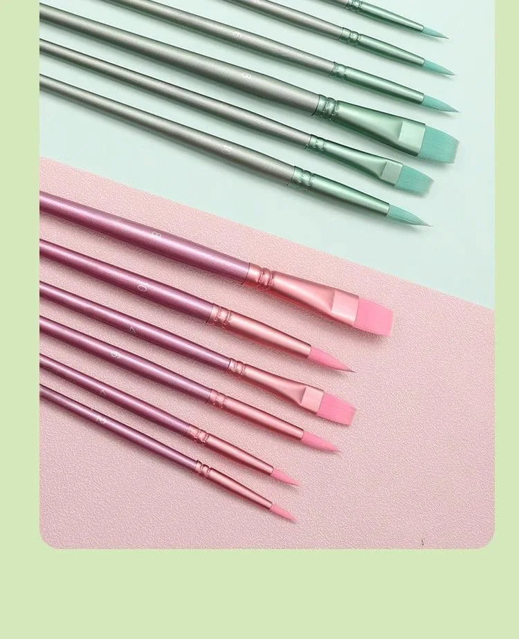 4/6 pcs Watercolor Brush Pointed Round Flat Head Soft Hair Beginner's Art Student Hand Drawn Watercolor Nylon Painting Material