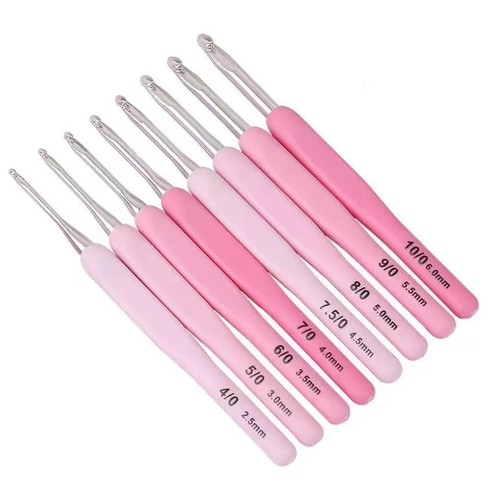 9pcs Crochet Hook Kit 2.5-6cm Ergonomic Soft Handle Aluminum Hooks Set with 8 Sizes for DIY Crafts Knitting Crocheting Supplies