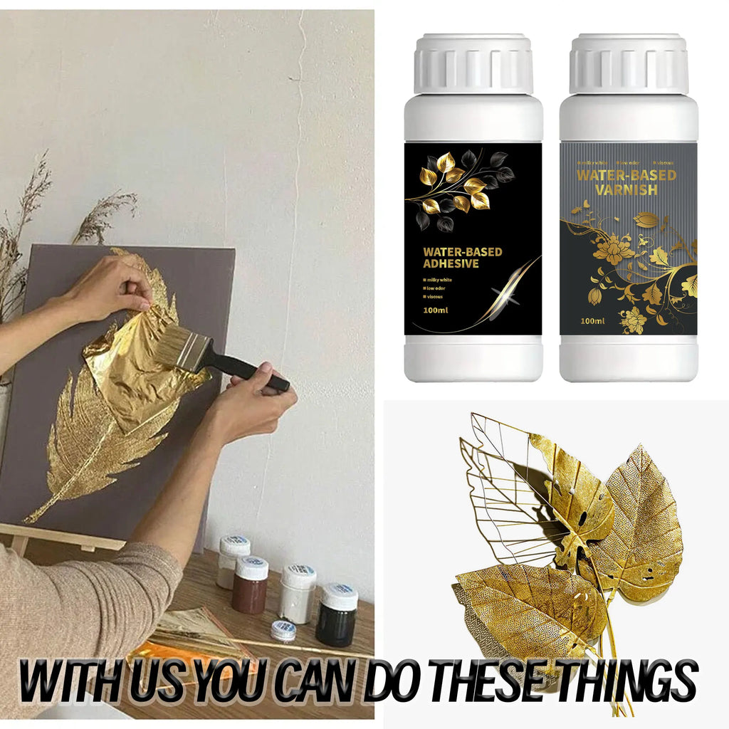 100ml/200ml Golden Leaf Gilding Adhesive Kit - Water-Based Epoxy Resin Glue for Metal Foil, Crafts & Jewelry Making on Wood, Gla