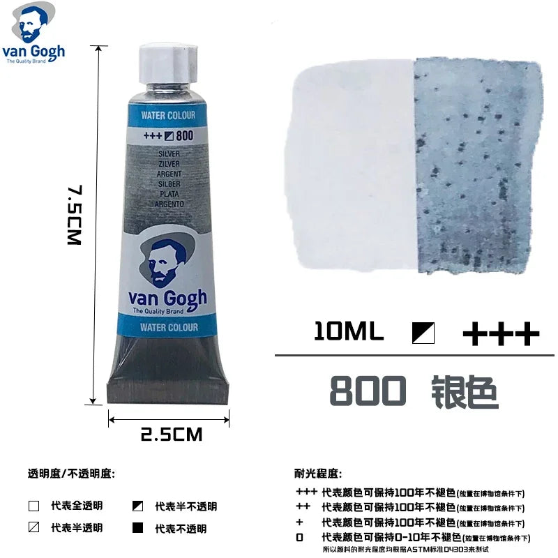 Talens Van Gogh Watercolor Paint,10ml Tube Artist Level Brilliant Transparent Intense Colors highest degree of lightfastness +++