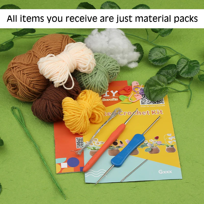 KRABALL Crochet Flower Kit for Beginners With Instruction Knitting Yarn Thread Hook Needles Easy Knit Accessories Set DIY Craft