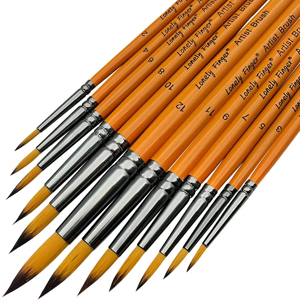 Premium 12-Piece Artist Paint Brush Set - Ultra-Durable Nylon Bristles for Acrylic, Watercolor, Oil & Body Painting