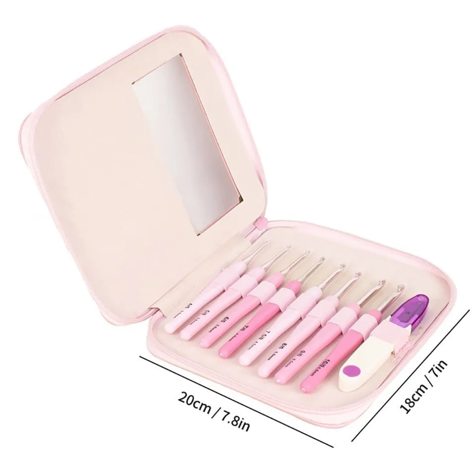 9pcs Crochet Hook Kit 2.5-6cm Ergonomic Soft Handle Aluminum Hooks Set with 8 Sizes for DIY Crafts Knitting Crocheting Supplies