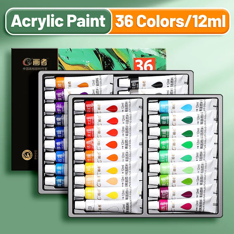 Vibrant Acrylic Paint Set 12/18/24/36 Colors,12ml/0.42oz Acrylic Painting Kit For Paper,Wood,Canvas,Rock,Ceramic,Clothes,DIY