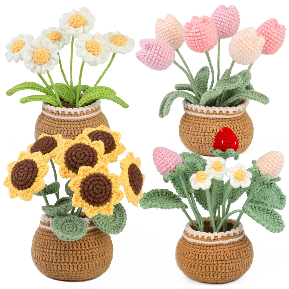 KRABALL Crochet Flower Kit for Beginners With Instruction Knitting Yarn Thread Hook Needles Easy Knit Accessories Set DIY Craft