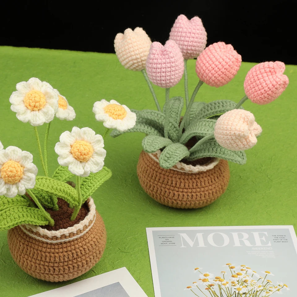 KRABALL Crochet Flower Kit for Beginners With Instruction Knitting Yarn Thread Hook Needles Easy Knit Accessories Set DIY Craft