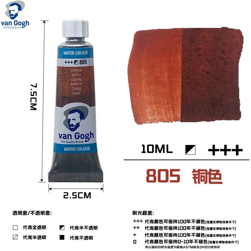 Talens Van Gogh Watercolor Paint,10ml Tube Artist Level Brilliant Transparent Intense Colors highest degree of lightfastness +++