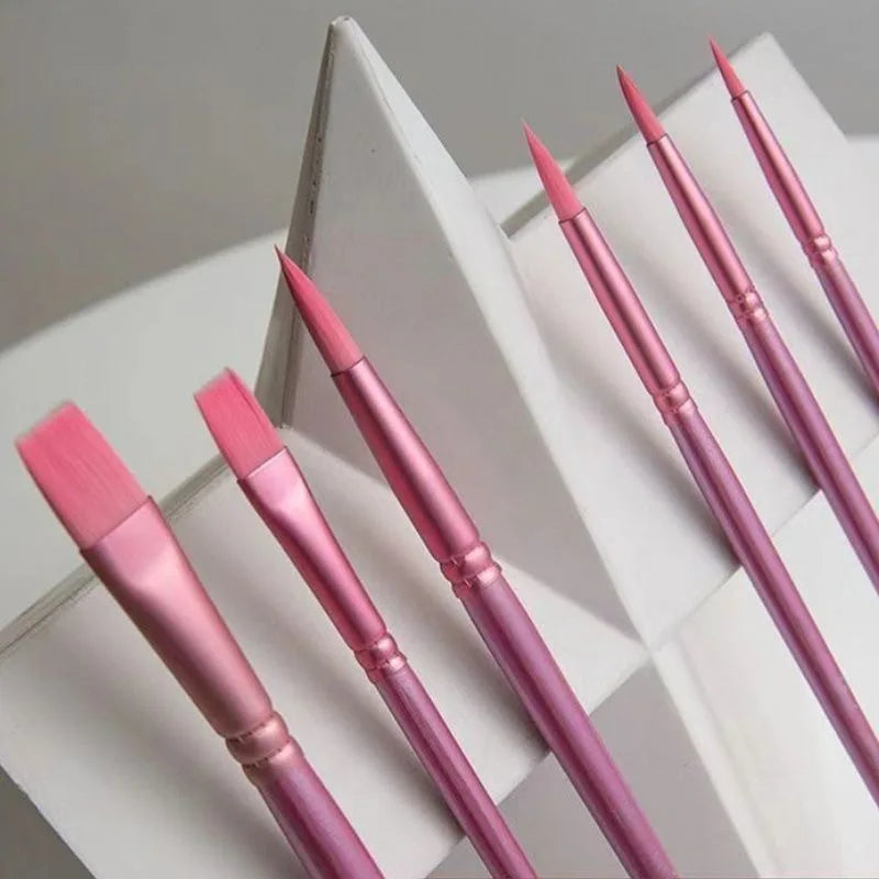 4/6 pcs Watercolor Brush Pointed Round Flat Head Soft Hair Beginner's Art Student Hand Drawn Watercolor Nylon Painting Material