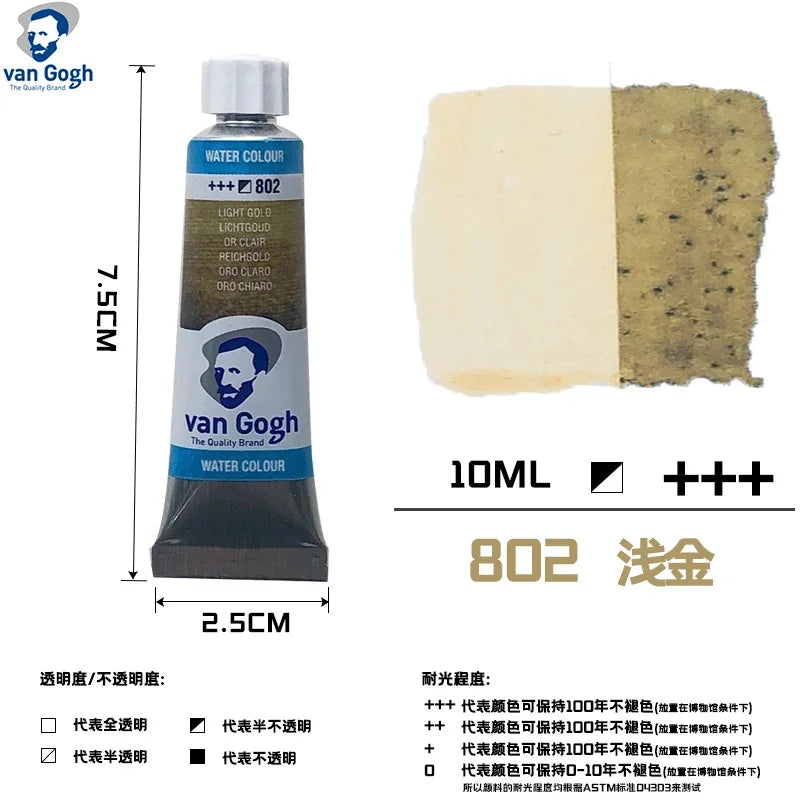 Talens Van Gogh Watercolor Paint,10ml Tube Artist Level Brilliant Transparent Intense Colors highest degree of lightfastness +++