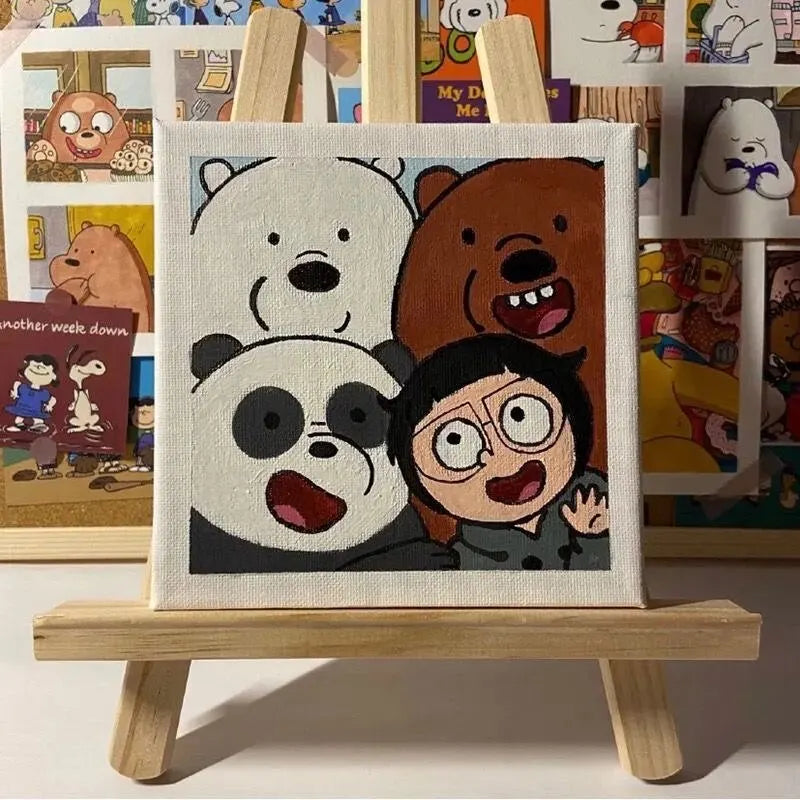 2 Sets Mini Canvas Panel Wooden Easel Sketch Pad Settings For Painting Crafts Drawing Decoration Gift Art Supplies