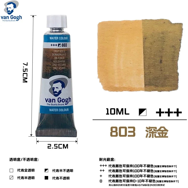 Talens Van Gogh Watercolor Paint,10ml Tube Artist Level Brilliant Transparent Intense Colors highest degree of lightfastness +++