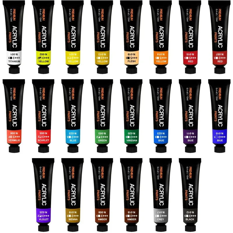 Professional Acrylic Paint Set 12/24 Colors 12ml/Tube Fabric Paint Waterproof Pigment Painting Set With Brush&Palette