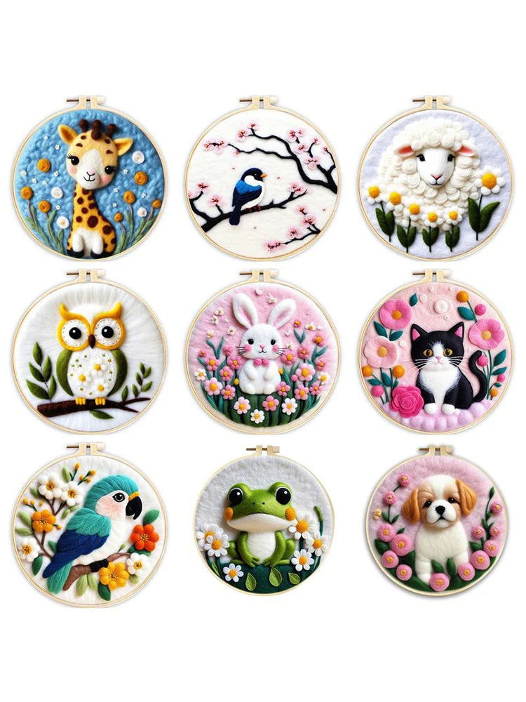 1 Pack Flowers Cat Pattern Diy Needle Felting Kit With Embroidery Hoop Complete Wool Craft Set With Tools Wool Craft Set Artwork