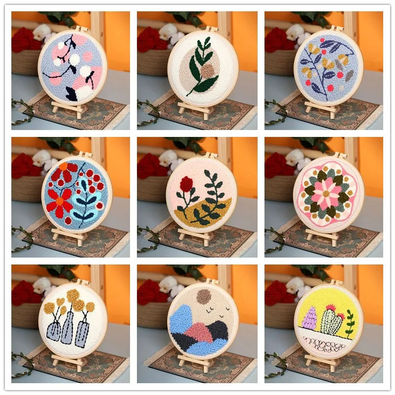 DIY Embroidery Kits For Beginner Craft Punch Needle Set Rug for Starter Kits with Stamped Sunflower Pattern Fabric Yarn Hoop