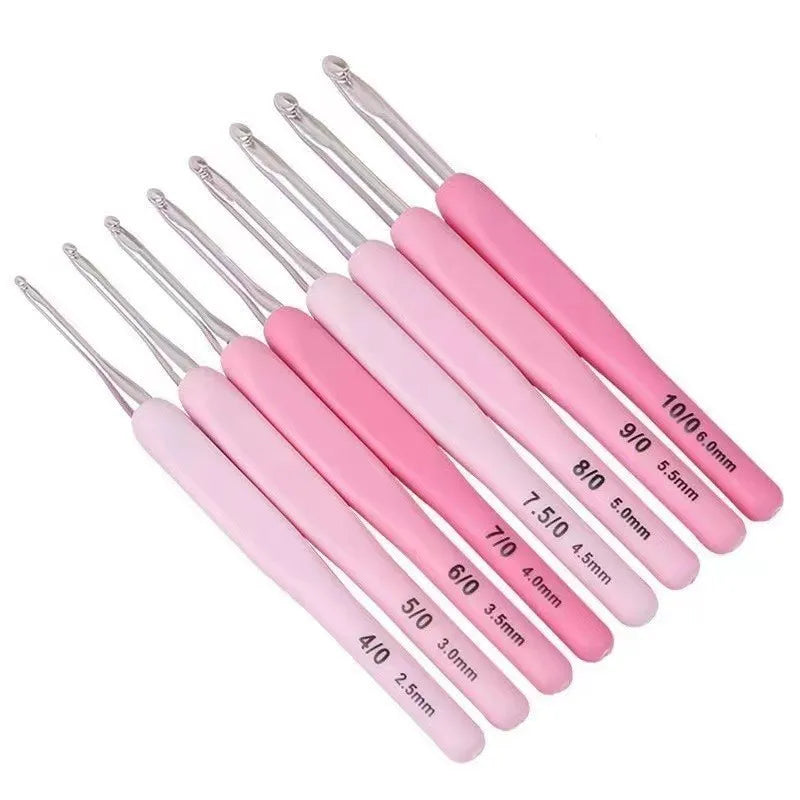 9pcs Crochet Hook Kit 2.5-6cm Ergonomic Soft Handle Aluminum Hooks Set with 8 Sizes for DIY Crafts Knitting Crocheting Supplies