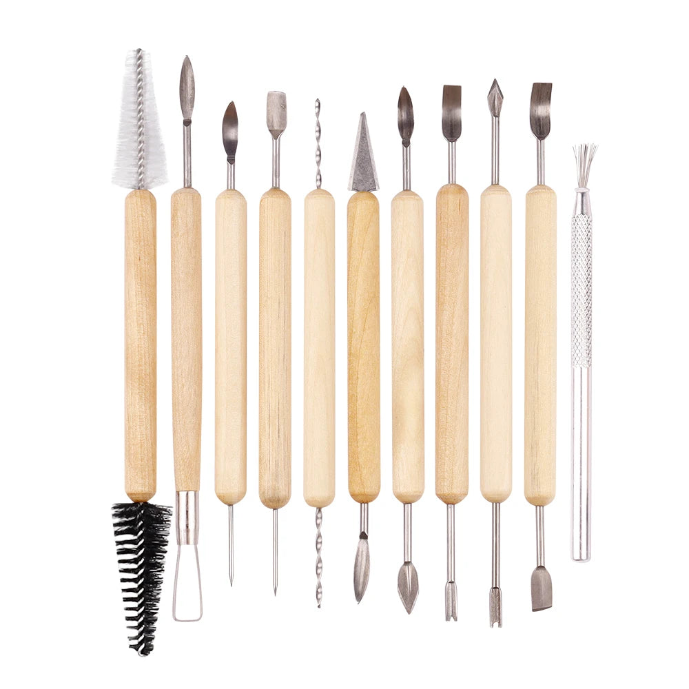 11pcs Pottery & Clay Sculpting DIY Tools, Double Sided Air Dry Ceramic Clay Carving Tool Set, Pottery Modeling Smoothing