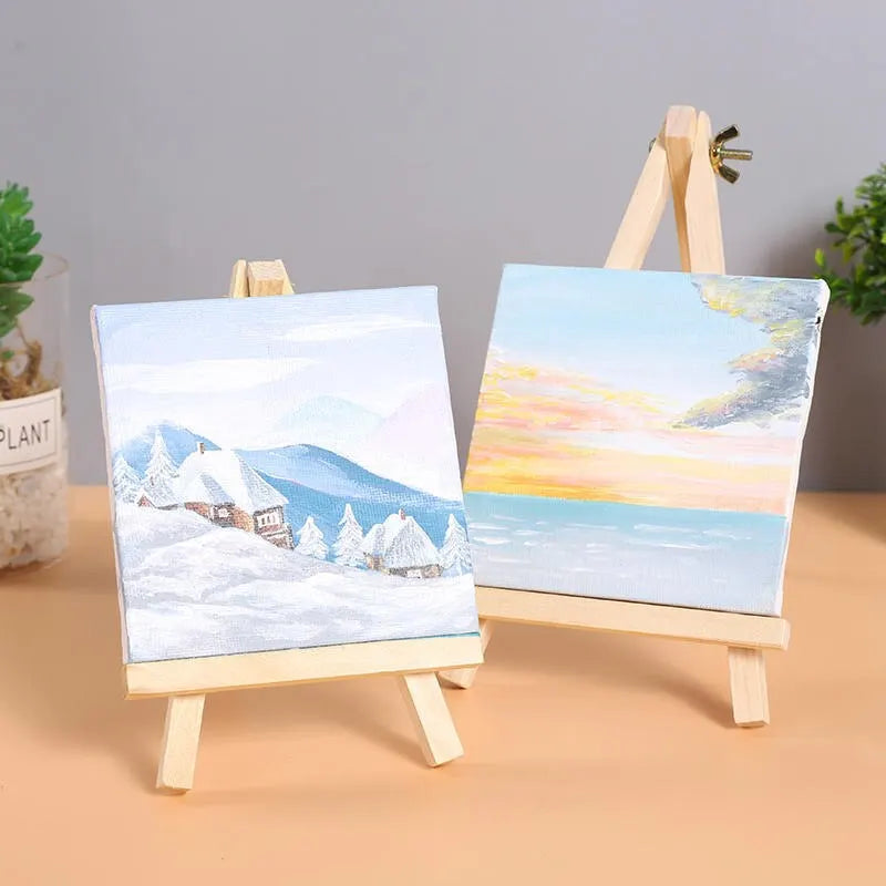 2 Sets Mini Canvas Panel Wooden Easel Sketch Pad Settings For Painting Crafts Drawing Decoration Gift Art Supplies