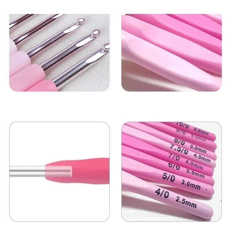 9pcs Crochet Hook Kit 2.5-6cm Ergonomic Soft Handle Aluminum Hooks Set with 8 Sizes for DIY Crafts Knitting Crocheting Supplies