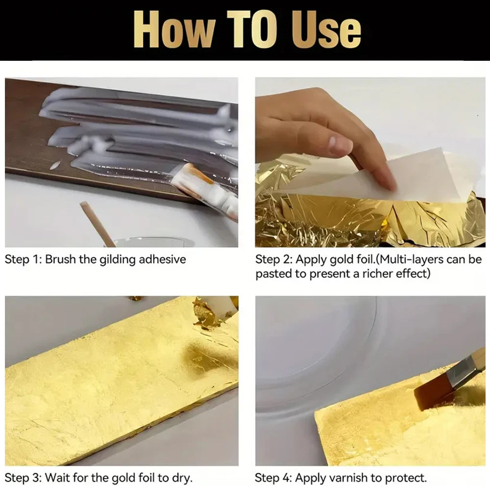 100ml/200ml Golden Leaf Gilding Adhesive Kit - Water-Based Epoxy Resin Glue for Metal Foil, Crafts & Jewelry Making on Wood, Gla