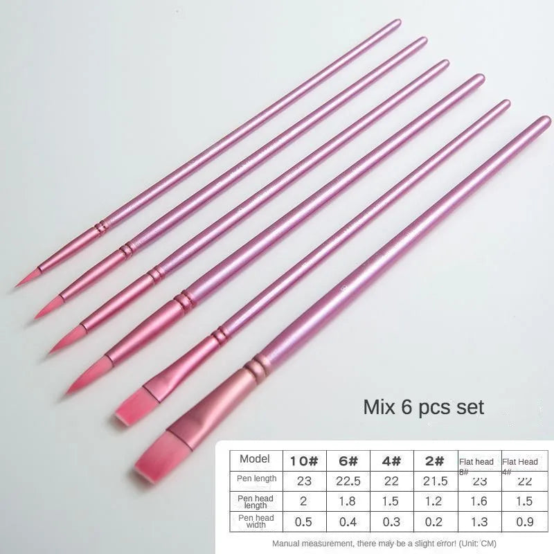 4/6 pcs Watercolor Brush Pointed Round Flat Head Soft Hair Beginner's Art Student Hand Drawn Watercolor Nylon Painting Material