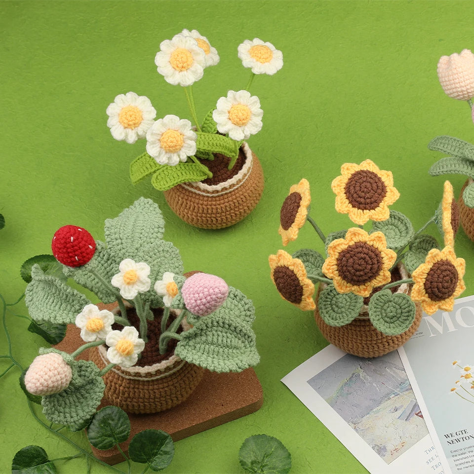 KRABALL Crochet Flower Kit for Beginners With Instruction Knitting Yarn Thread Hook Needles Easy Knit Accessories Set DIY Craft