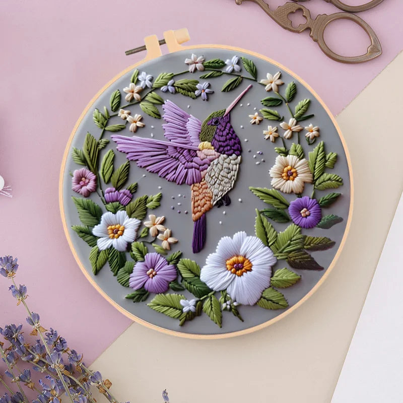 Floral Bird Animal Wreath Design Mixed Color Threads Needles And Instructions For All Crafting Embroidery Kits With Hoop