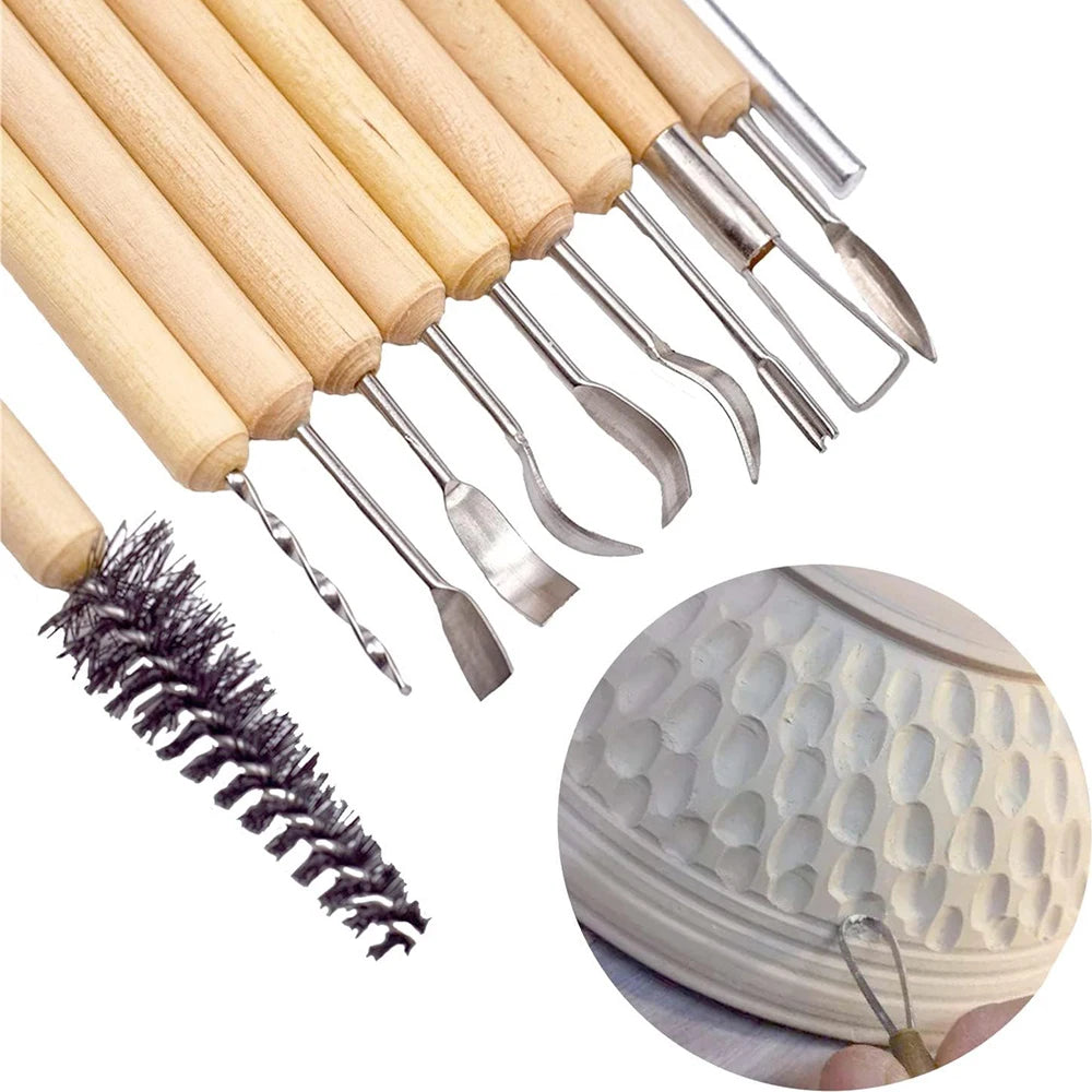 11pcs Pottery & Clay Sculpting DIY Tools, Double Sided Air Dry Ceramic Clay Carving Tool Set, Pottery Modeling Smoothing