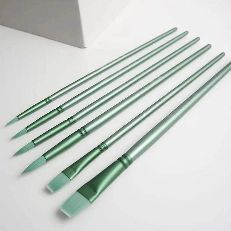 4/6 pcs Watercolor Brush Pointed Round Flat Head Soft Hair Beginner's Art Student Hand Drawn Watercolor Nylon Painting Material