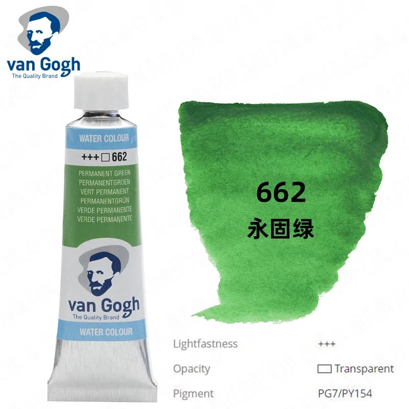 Talens Van Gogh Watercolor Paint,10ml Tube Artist Level Brilliant Transparent Intense Colors highest degree of lightfastness +++