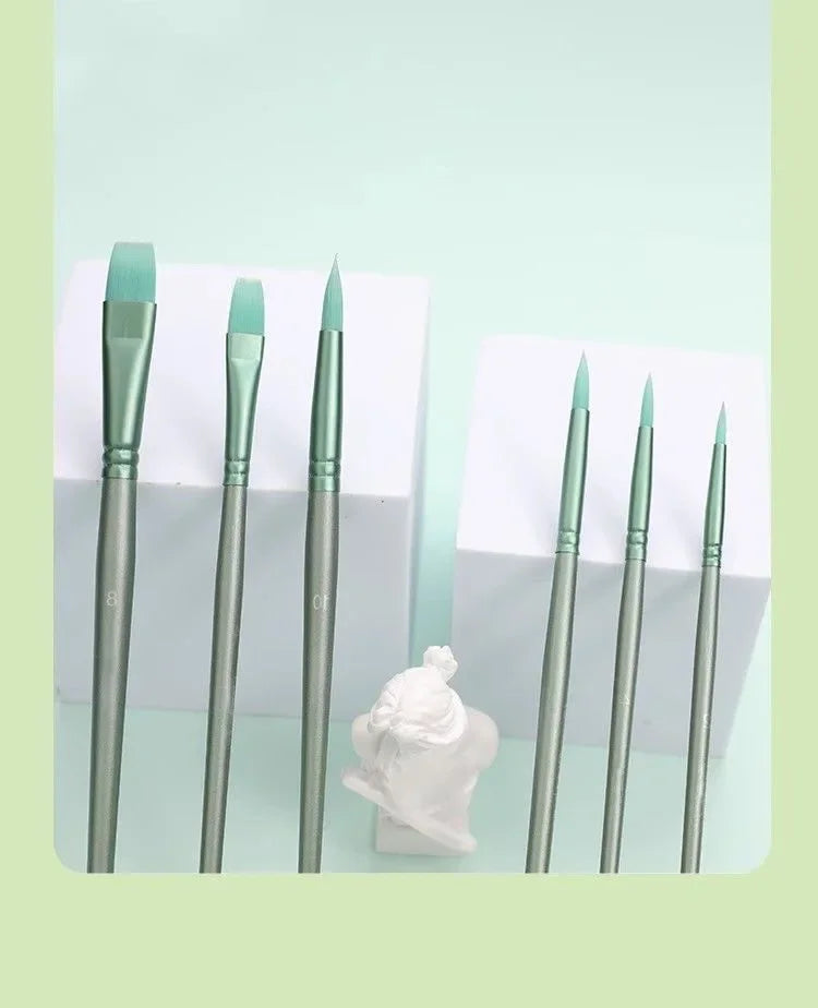 4/6 pcs Watercolor Brush Pointed Round Flat Head Soft Hair Beginner's Art Student Hand Drawn Watercolor Nylon Painting Material