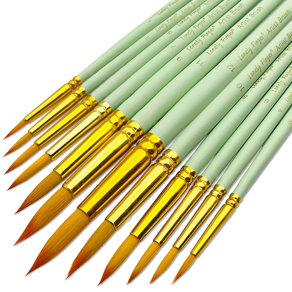 Premium 12-Piece Artist Paint Brush Set - Ultra-Durable Nylon Bristles for Acrylic, Watercolor, Oil & Body Painting