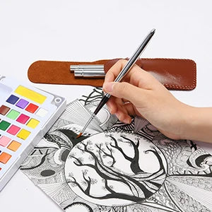 Travel Watercolor Brushes, Round Extra Long Synthetic Sable Pocket Paint Brushes with Protective Case Handle