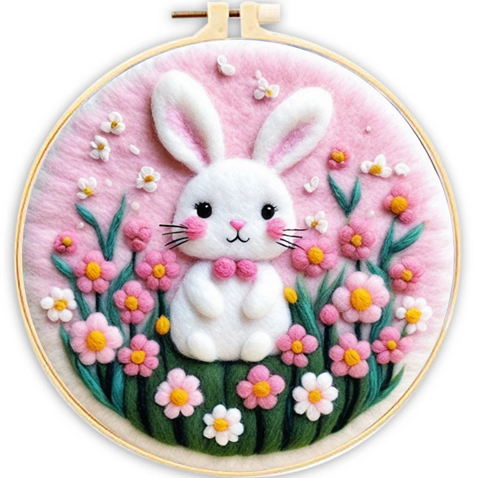 1 Pack Flowers Cat Pattern DIY Needle Felting Kit With Embroidery Hoop Complete Wool Craft Set With Tools Wool Craft Set Artwork