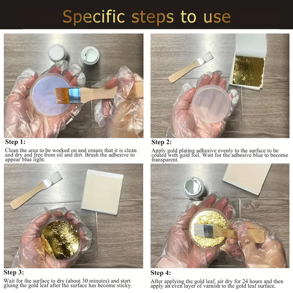 100ml/200ml Golden Leaf Gilding Adhesive Kit - Water-Based Epoxy Resin Glue for Metal Foil, Crafts & Jewelry Making on Wood, Gla