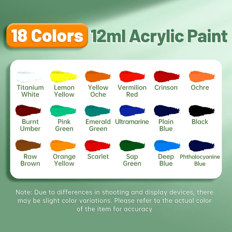 Vibrant Acrylic Paint Set 12/18/24/36 Colors,12ml/0.42oz Acrylic Painting Kit For Paper,Wood,Canvas,Rock,Ceramic,Clothes,DIY