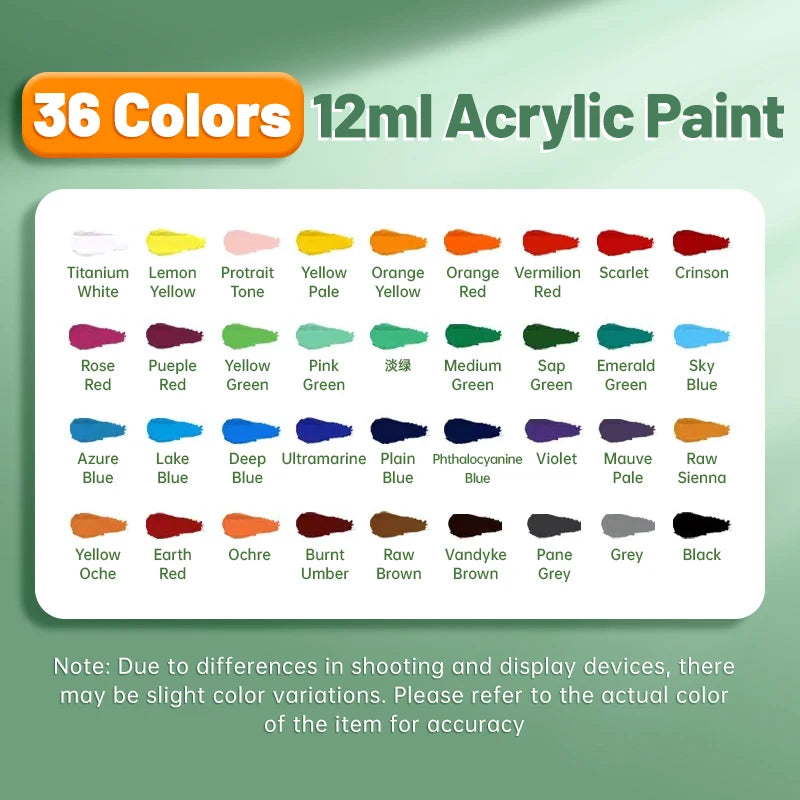 Vibrant Acrylic Paint Set 12/18/24/36 Colors,12ml/0.42oz Acrylic Painting Kit For Paper,Wood,Canvas,Rock,Ceramic,Clothes,DIY