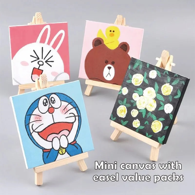 2 Sets Mini Canvas Panel Wooden Easel Sketch Pad Settings For Painting Crafts Drawing Decoration Gift Art Supplies